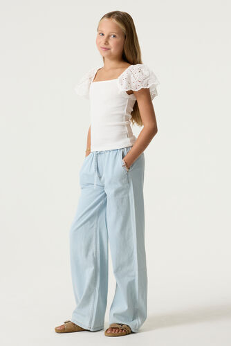 LaiEr Dames Jeans Broek met Wijde Pijpen,Baggy Denim Broek hoge taille en Meerdere Zakken