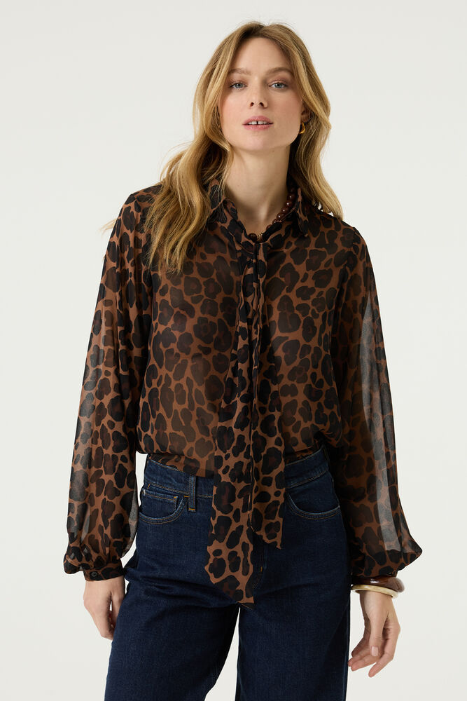 GARCIA Dames Print Blouse Zwart Lange mouw